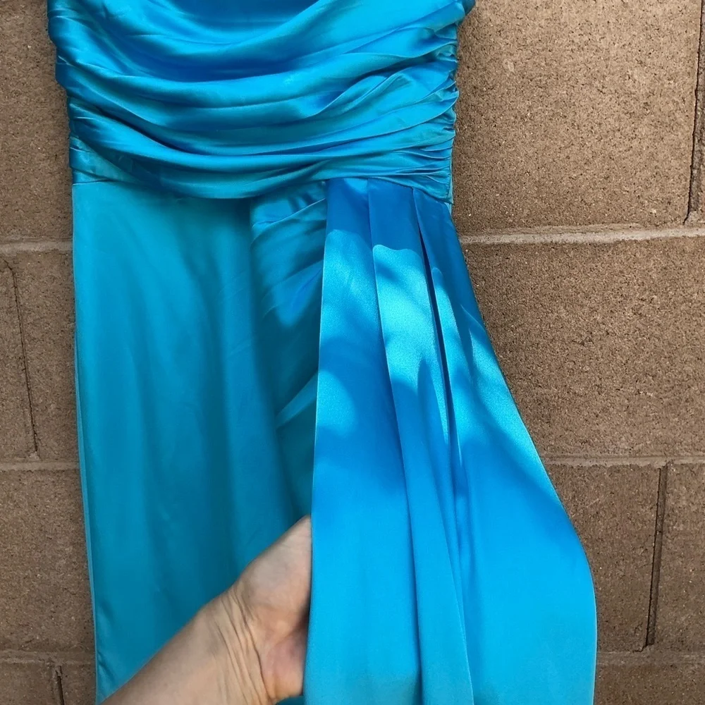 NWT Lulu’s Ethereal Excellence Teal Satin Pleated Strapless Maxi Dress M & XXL
